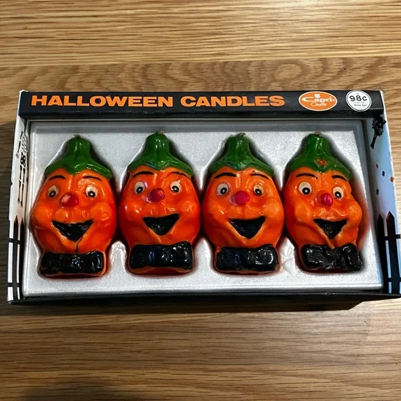 Vintage Halloween Pumpkin Candles - Orange and Black - Picture 1 of 8